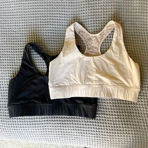 Natori Black and Cream Racerback Sports Bra Set